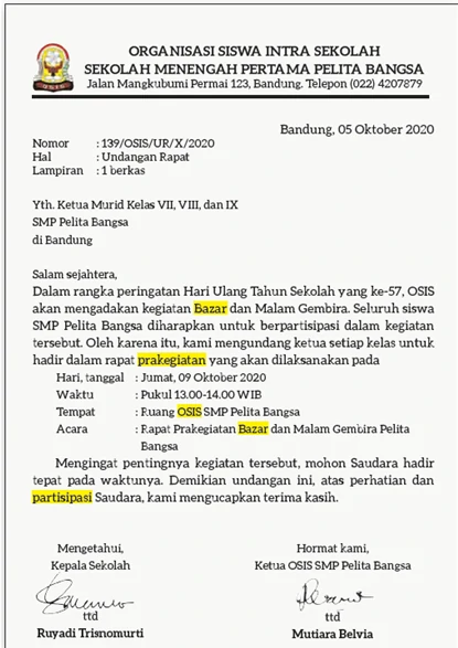 Jawaban Soal tentang Menganalisis Isi dan Tujuan dalam Surat Resmi