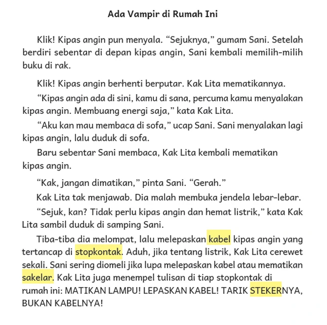 Jawaban Soal tentang Cerita Ada Vampir di Rumah Ini