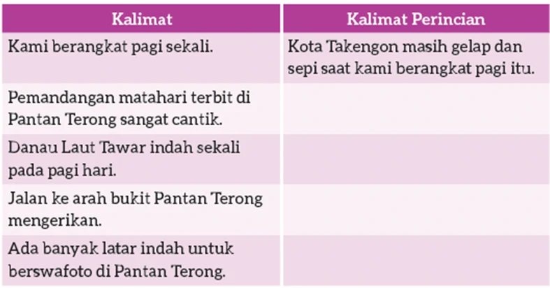 Jawaban Membuat Kalimat Perincian